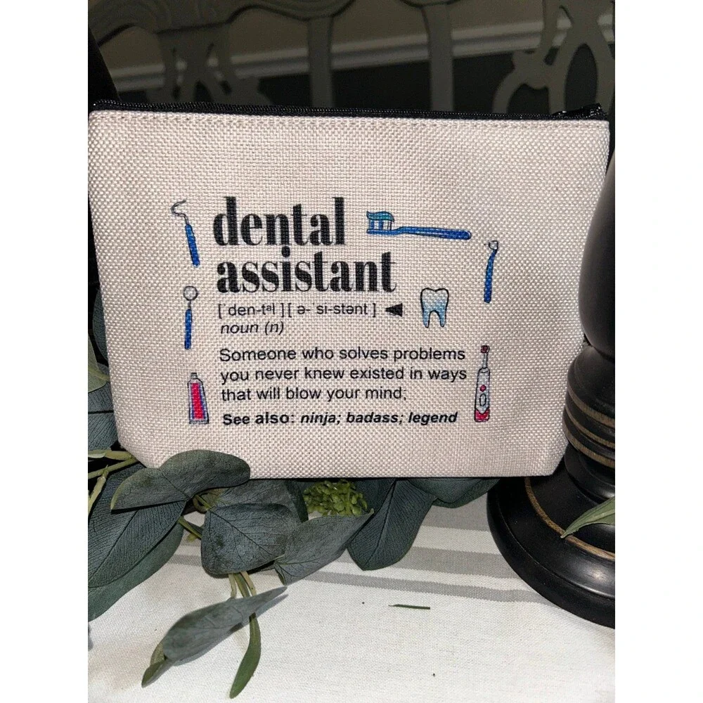 multi purpose zip canvas Makeup bag with Dental Assistant theme